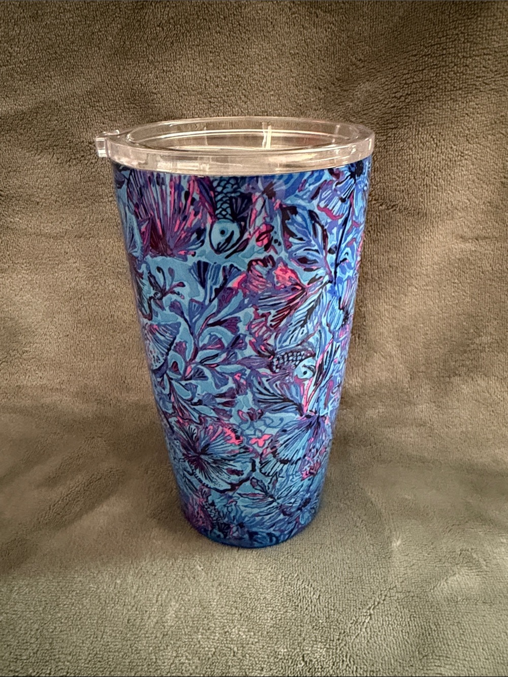 Lilly Pulitzer Blue and Pink Floral Insulated Tumbler with Clear Lid